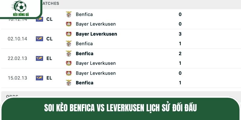 Soi kèo Benfica vs Leverkusen lịch sử đối đầu